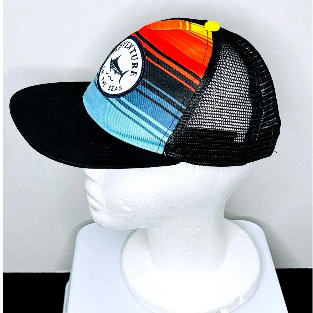 Adventure On The Seas Baseball Hat Cap Sailfish‎ Marlin Striped Mesh Fishing